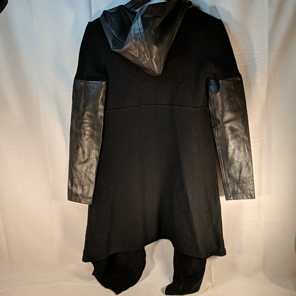 Blank NYC Hooded Cardigan Faux Leather Wool Black Knit Sweater Long Women XS - Picture 7 of 10